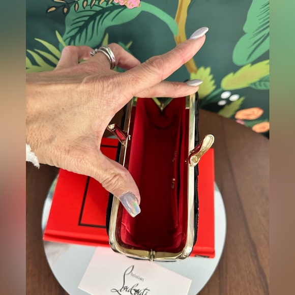 Christian Louboutin Carillon Black Satin & Sequined Shoe Kisslock Clutch 💃🩷♥️ - Picture 9 of 11